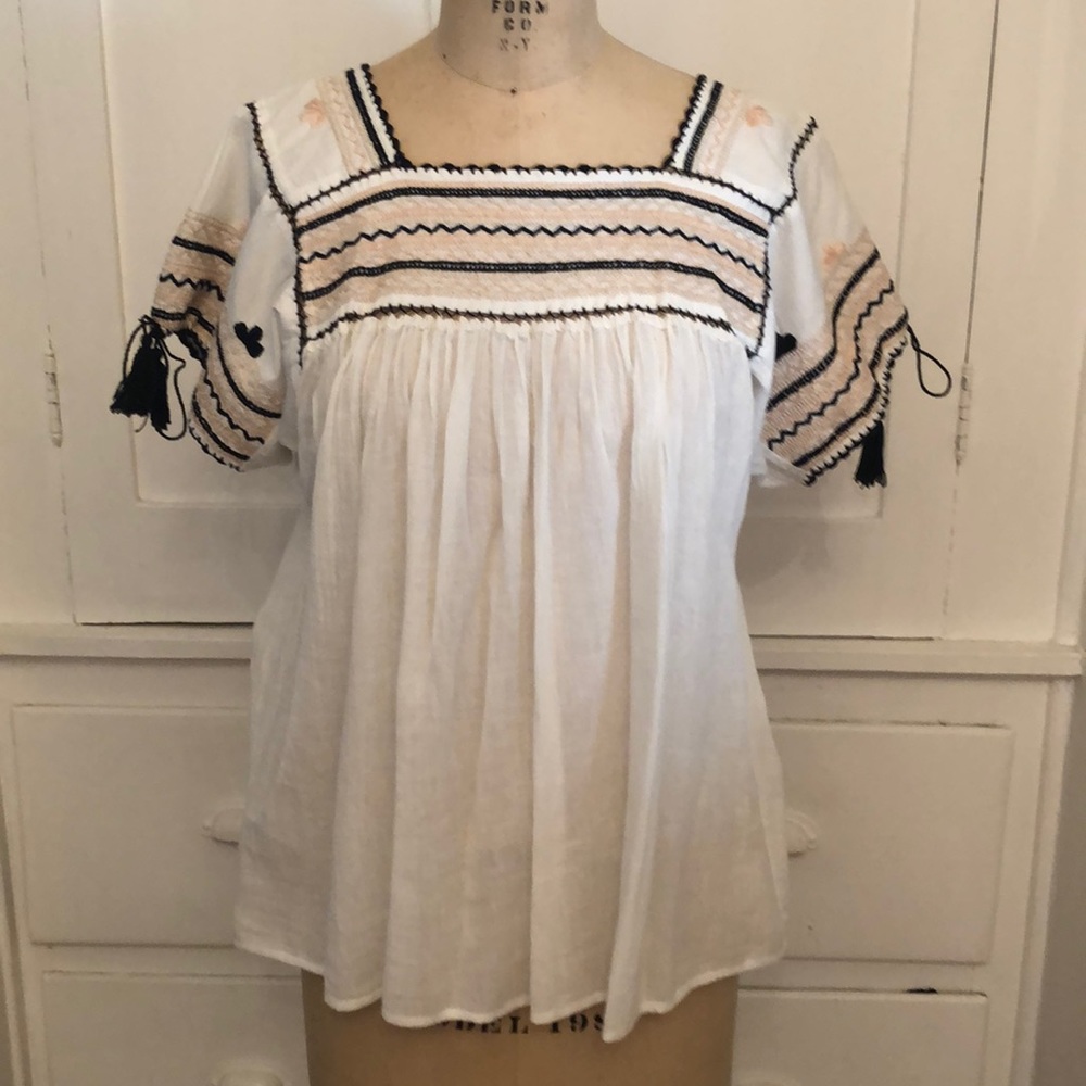 ULLA JOHNSON boho linen cotton embroidered top